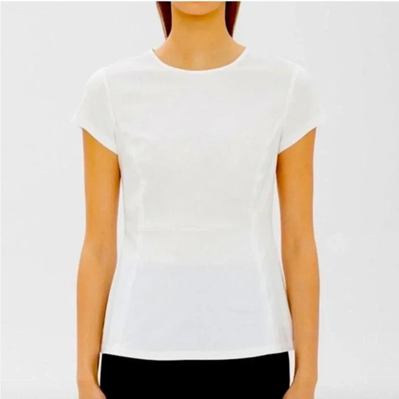 Theory Carrian Precise Peplum Stretch Cotton Pleated White Blouse Size S - Picture 2 of 13